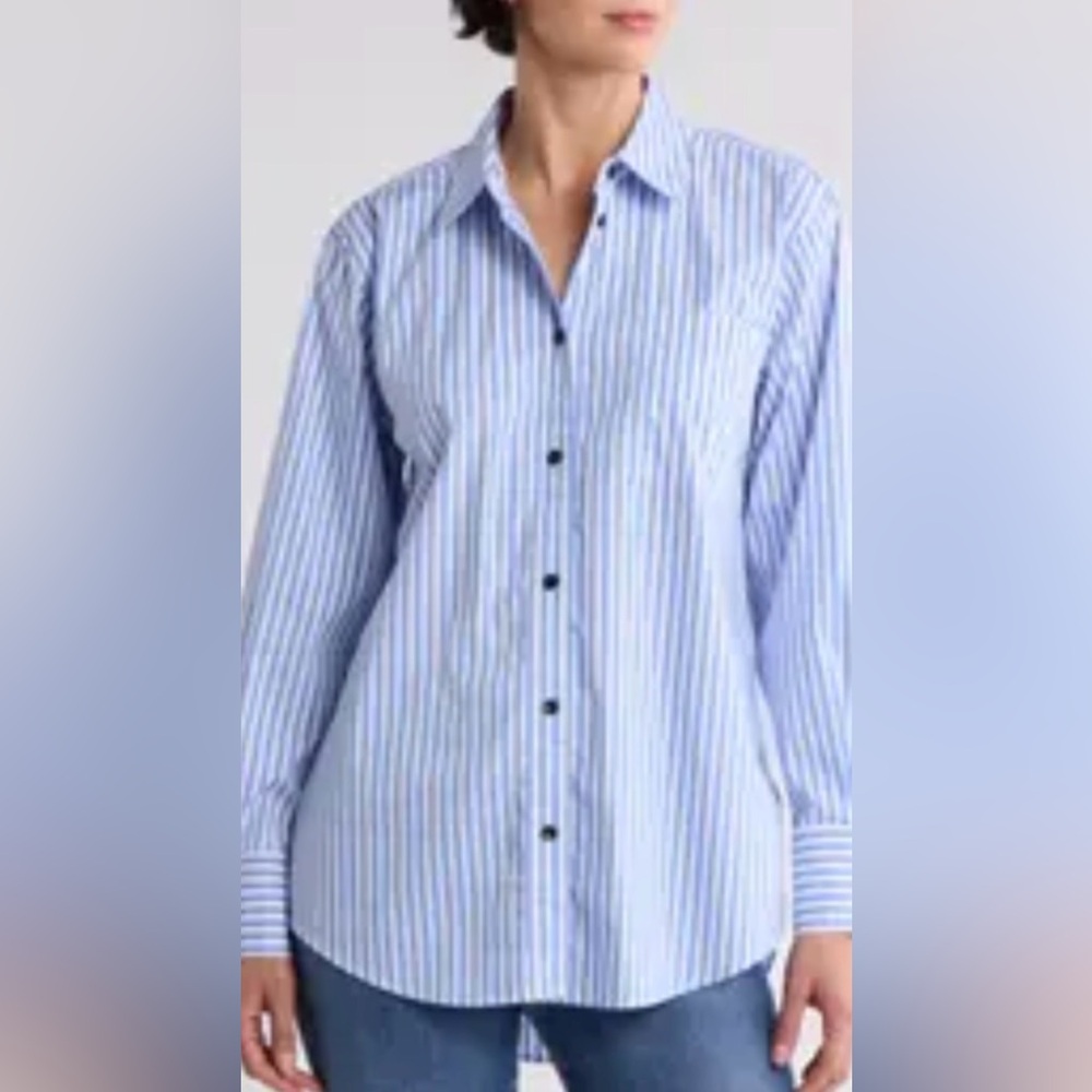 Blue and White Striped Button-Up Shirt